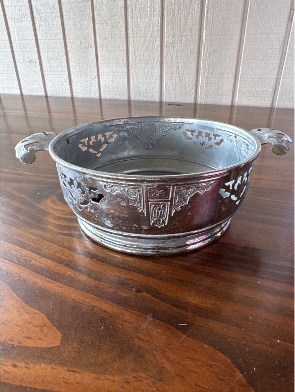 Vintage Silverplate Casserole Dish Holder - Round Pierced Filigree Carrier Stand